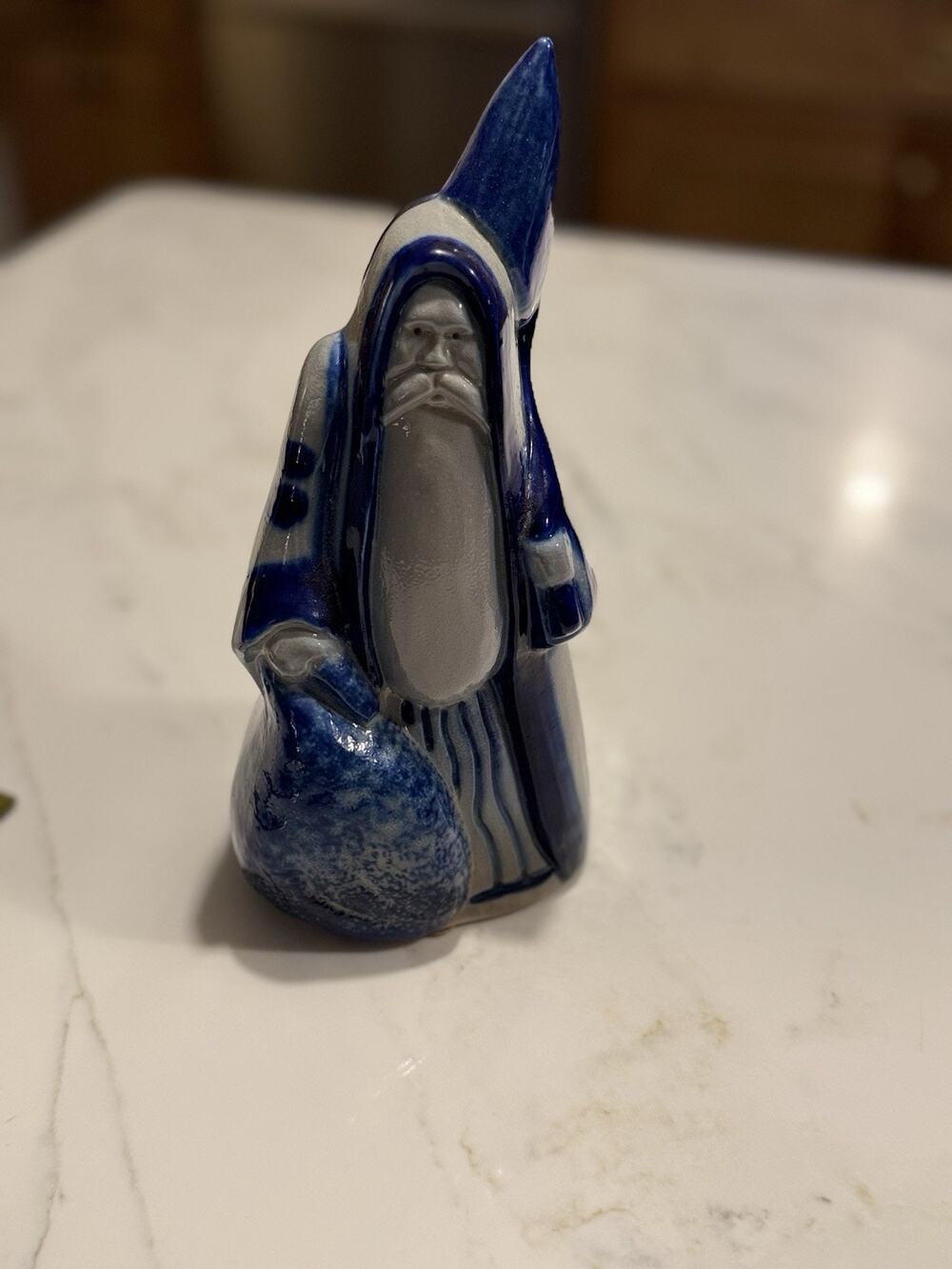Eldreth Pottery 1997 Father Christmas Santa Salt Glazed Blue Gray 9.5" Signed
